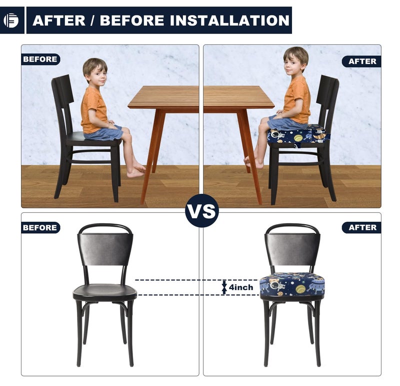Funcority Toddler Booster Seat for Dining Table, Portable Booster Seat for Kitchen Chair, 4 Inch High-Density Foam Cushion with Adjustable Safety Straps and Non-Slip Bottom, Perfect for Kids Travel and Daily - Image 5